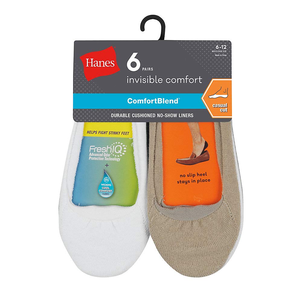 Hanes Men's Invisible No-Show Liners 6 Pack