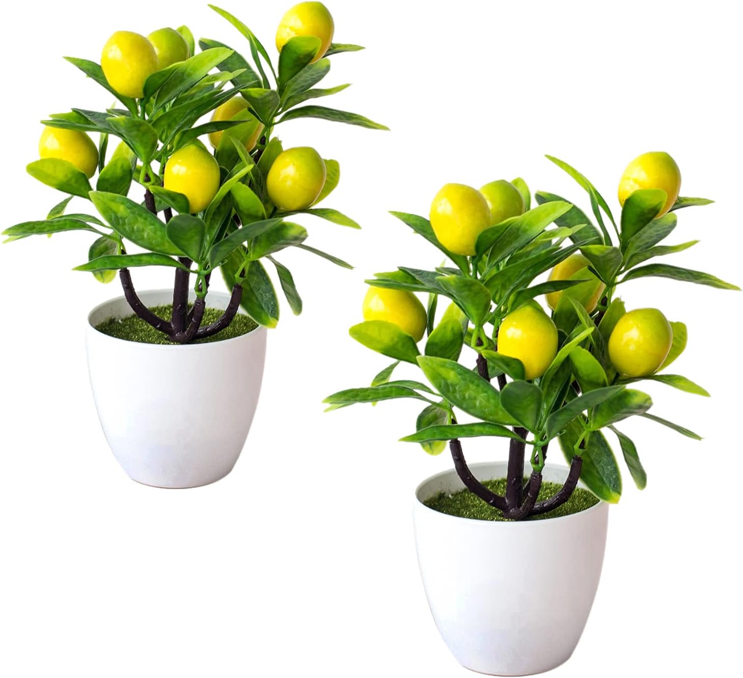 LSFYYDS 9.45 inch Artificial Mini Potted Plants, 2 PCS Artificial Fruit Lemon Tree