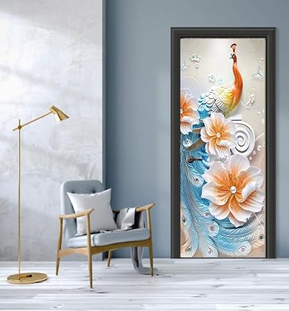 Decor Villa PVC Vinyl Peacock with flower 3D Wall Sticker JUST Peel & Stick New Modern Art & Trendy Wall Stickers for Home Decoration, Living Room,Office Bedroom etc Size- 121 CM X 142 CM, Multicolor