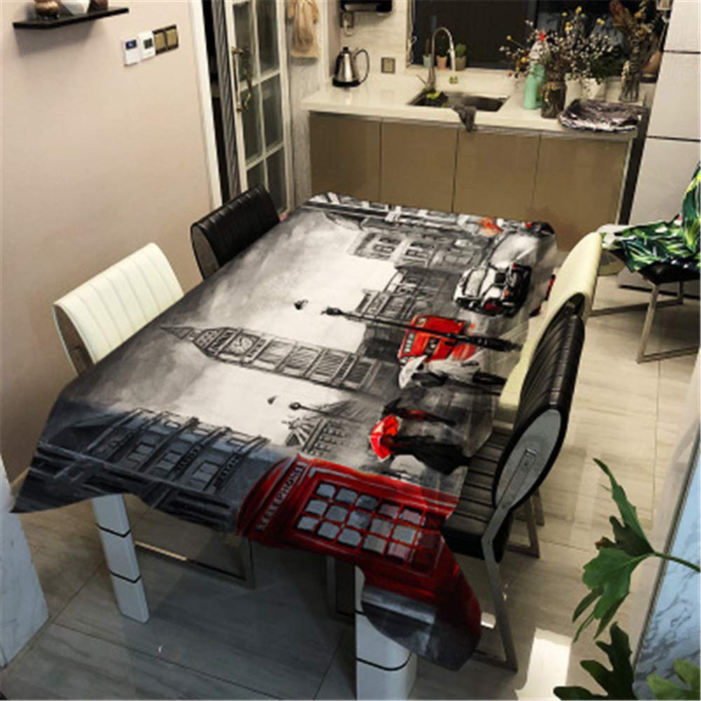 Morbuy London Life Tablecloth Waterproof, Rectangle Stain-Resistant Table Cloths Easy Wipe Clean Modern Print Table Cover For Home Kitchen Dining Garden Party Decorative (140X200cm,)