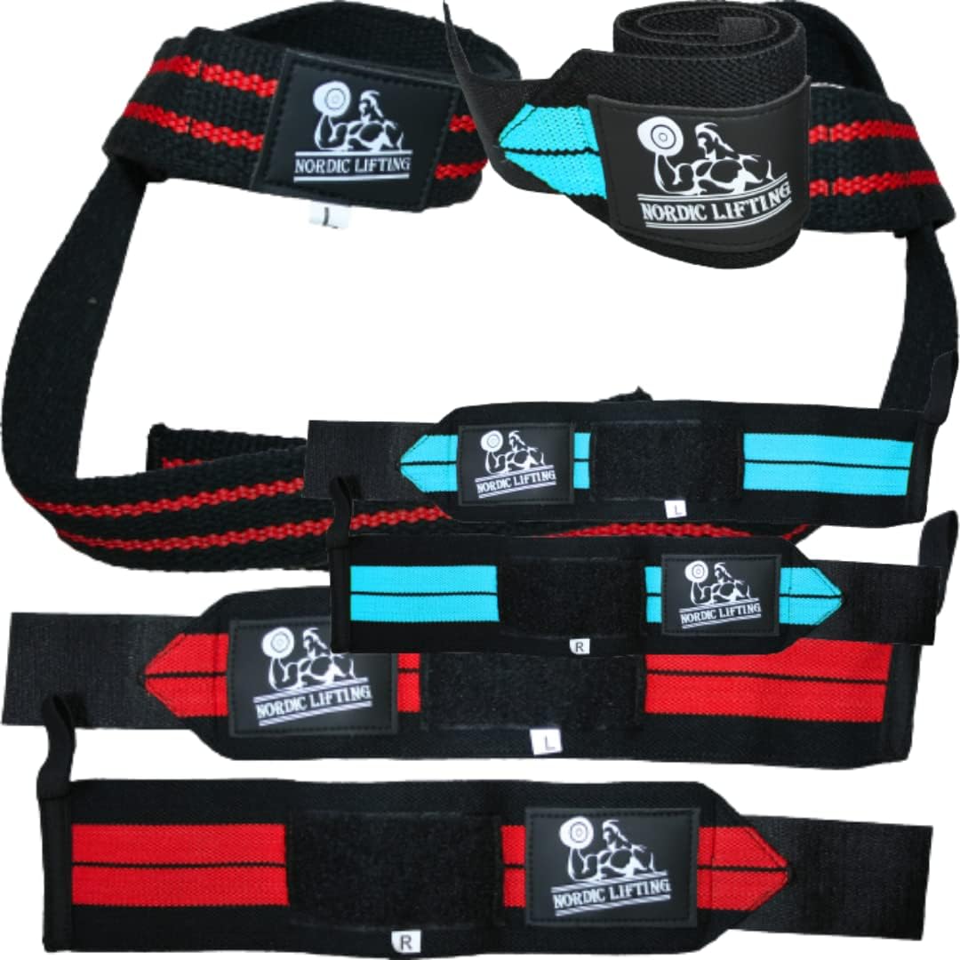 Wrist Wraps & Lifting Straps Bundle - Red Bundle with Wrist Wraps 1p - Aqua Blue