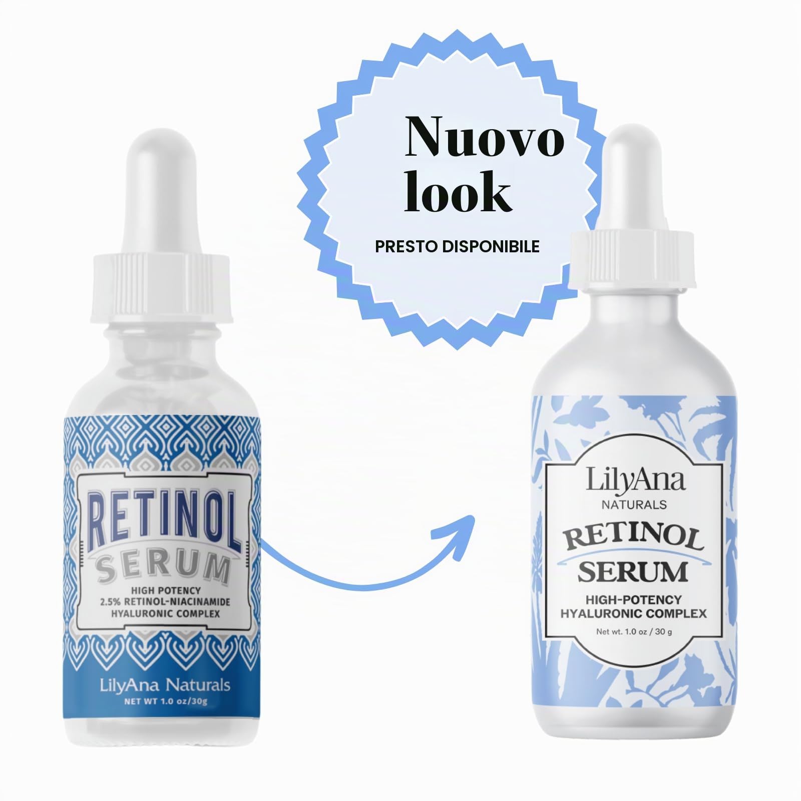 LilyAna Naturals Siero al retinolo, prodotto negli Stati Uniti, siero viso anti invecchiamento con acido ialuronico e vitamina E, riduce le macchie dell'età e i danni del sole, promuove collagene ed