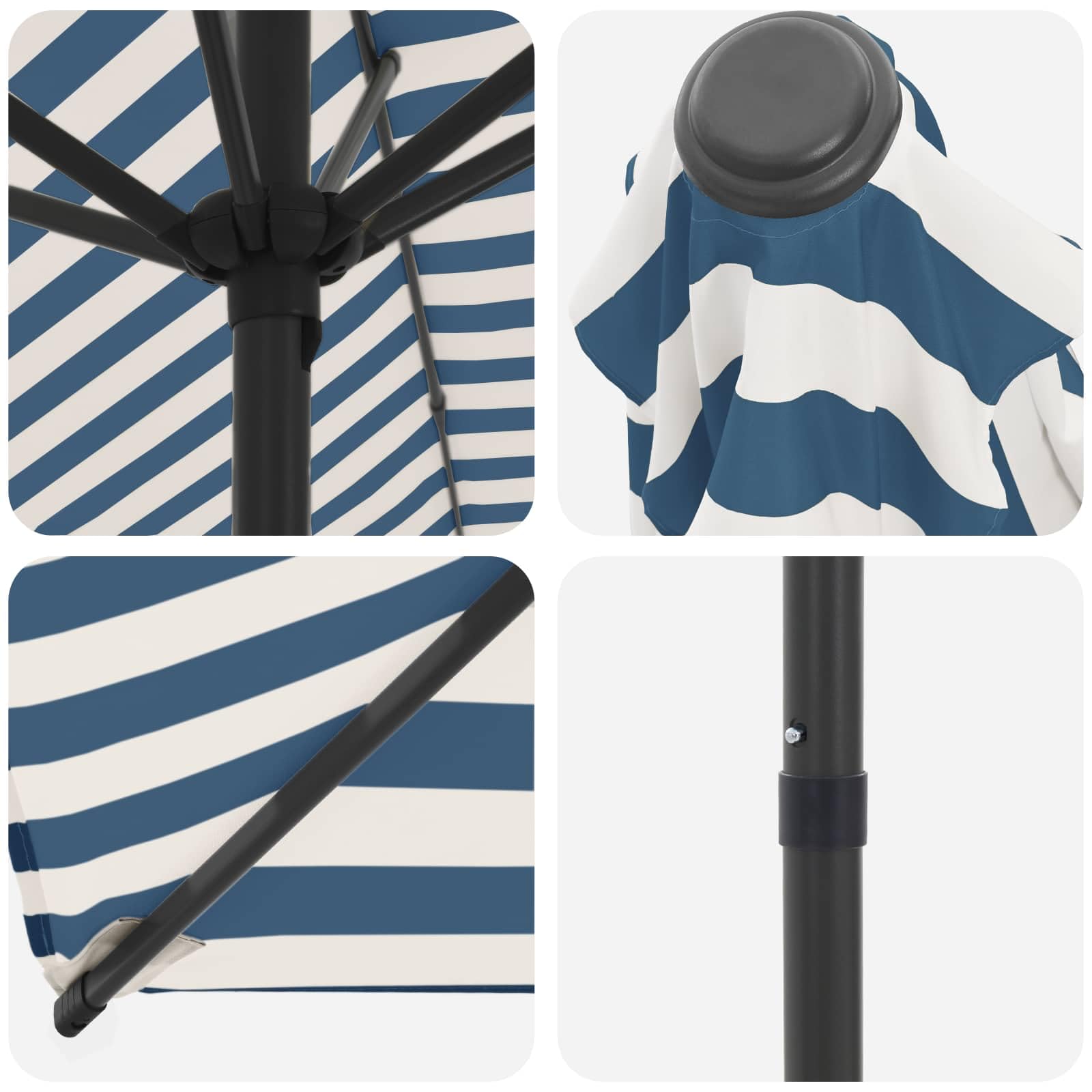 Ombrellone da giardino ad angolo retto, 300 x 300 cm, grande ombrellone da terrazza con apertura push up e apertura antivento, ombrellone per mercato da giardino e terrazza, blu e bianco