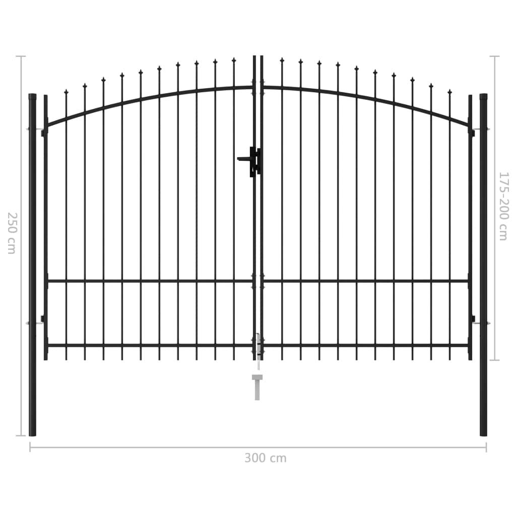 Tidyard Cancello,da Giardino,a Doppia Anta,con Punte a Lancia,in Acciaio,Nero,300x250 cm,Cacello per Recinzione,Cancello in Metallo,Cancello da Esterno,Cancello in Acciaio