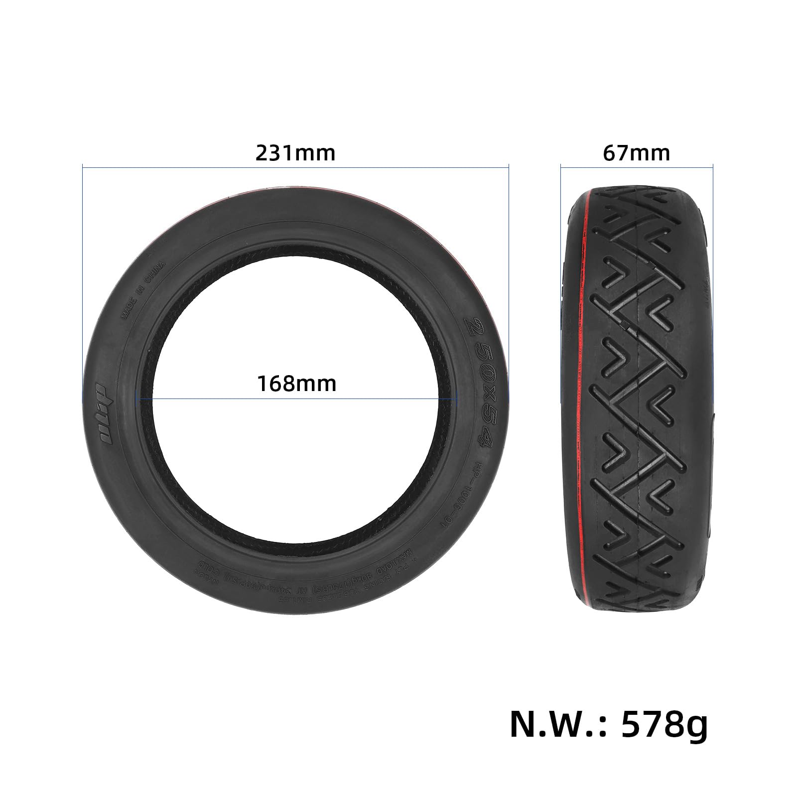 Pneu tubeless 250 x 54 pour trottinette électrique Xiaomi 4, 10 pouces, renforcé, antidérapant et résistant à l'usure