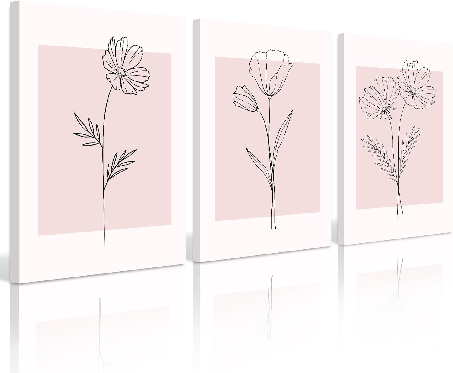 lianyibo Zestaw 3 różowych obrazów ściennych, różowych kwiatów, kwiatowy plakat botaniczny do dekoracji sypialni lub biura (50 x 75 cm x 3/bez ramki)