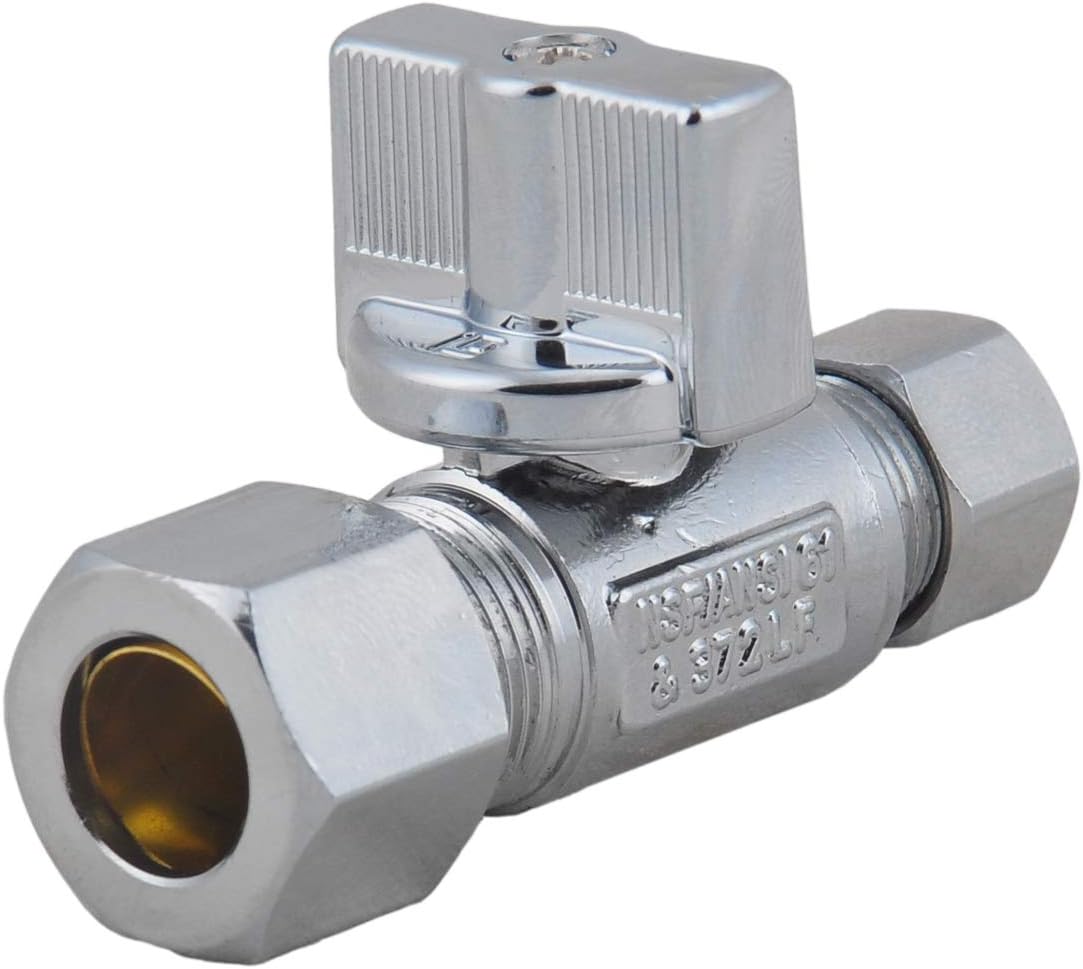 LD Valve 1/4 Turn Straight Stop Valve 1/2"OD x 3/8"OD Compression,Quarter Turn LF Brass Chrome Plated Str Shut Off Water Supply Stop for Faucet or Toilet Installation-LD Brand (4-Pack)