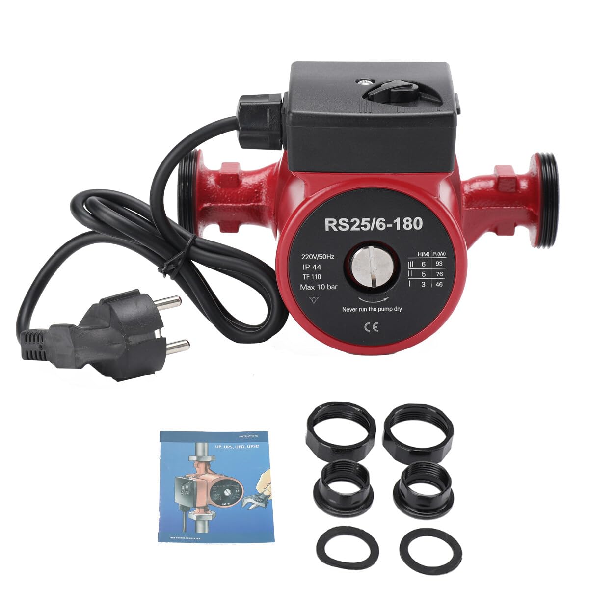 Pompe de Circulation Pompe à Eau Chaude, Circulateur de Chauffage Domestique Vitesse à 3 Niveaux 46/76/93W, Pompe de Chaudiere Circulateur pour Chauffage Central, 56l/min