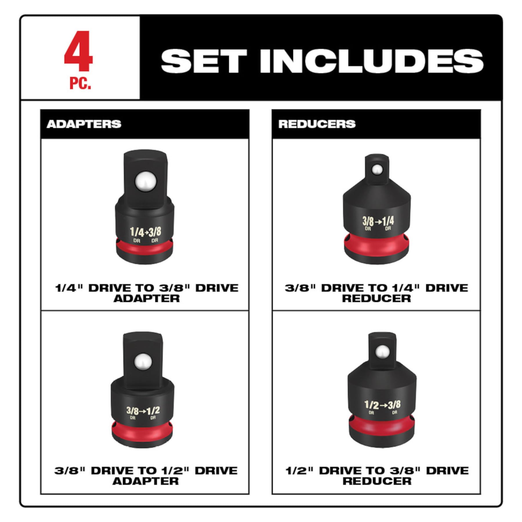 Milwaukee Electric - Shockwave IMP Duty 1/4-1/2DR Adapter Set