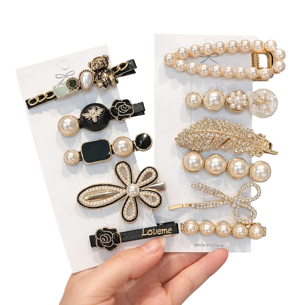 11 Pcs Korean Style Fashion Pearl Rhinestone Stylish Hair Accessories Jewellery Metal Hair Clips Hair Pin For Women’s And Girls