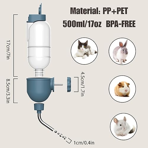 Miniatura 5 de Botella de agua para mascotas para jaula de 17 onzas, dispensador de agua antigoteo para animales pequeños, conejos, conejillos de indias,