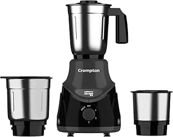 Crompton DS 500 BLK 500-Watt Mixer Grinder with Powertron Motor & Motor Vent-X Technology (3 Stainless Steel Jars, Black & Grey)
