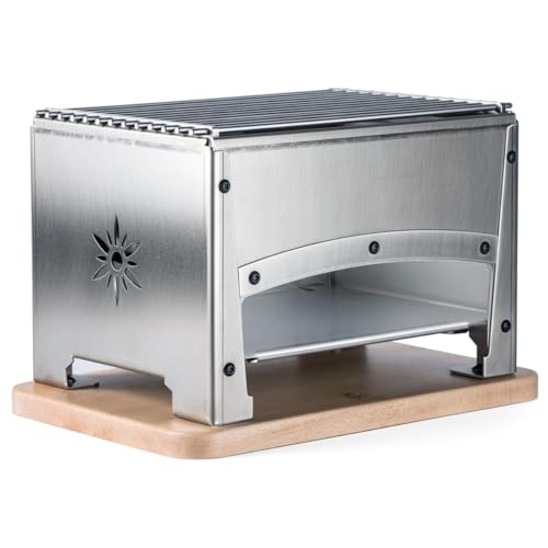 LOUIS TELLIER - Barbecue de Table pour Extérieur – Portable – Grill Charbon - Qualité Professionnelle - Stable – Compact et Sécurisé – Inox - 33 cm x 22 cm x 21,5 cm - Fabriqué en France