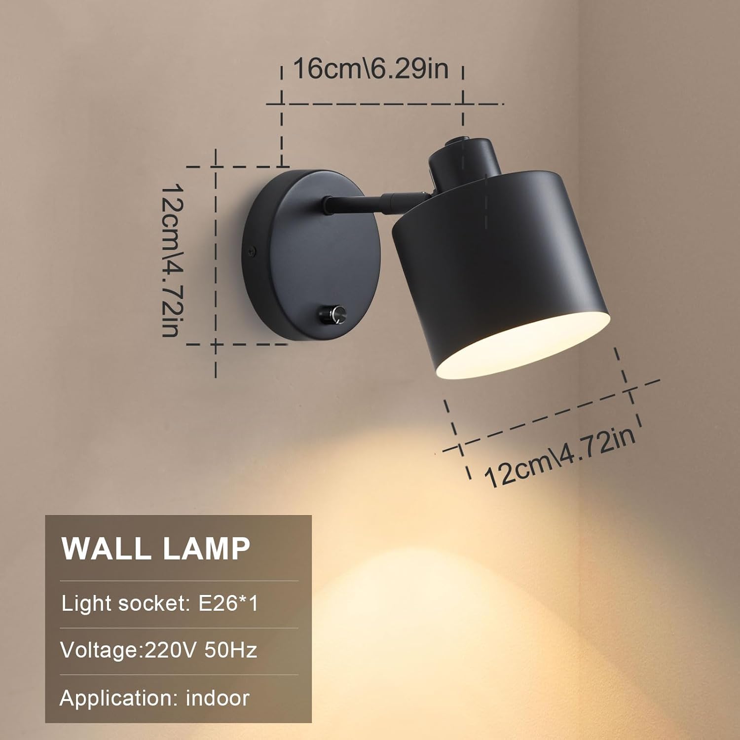 LIGHTESS Wall Sconce with Switch Farmhouse Wall Sconces with on Off Dimmer Black Industrial Hardwired Wall Lights Rustic Dimmable Wall Lamp for Bedroom Living Room Hallway,Set of Two