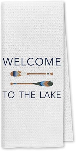 Toallas de cocina con texto en inglés "Welcome to The Lake", paños de cocina, paños de cocina, paños de cocina para baño, cocina, regalos para