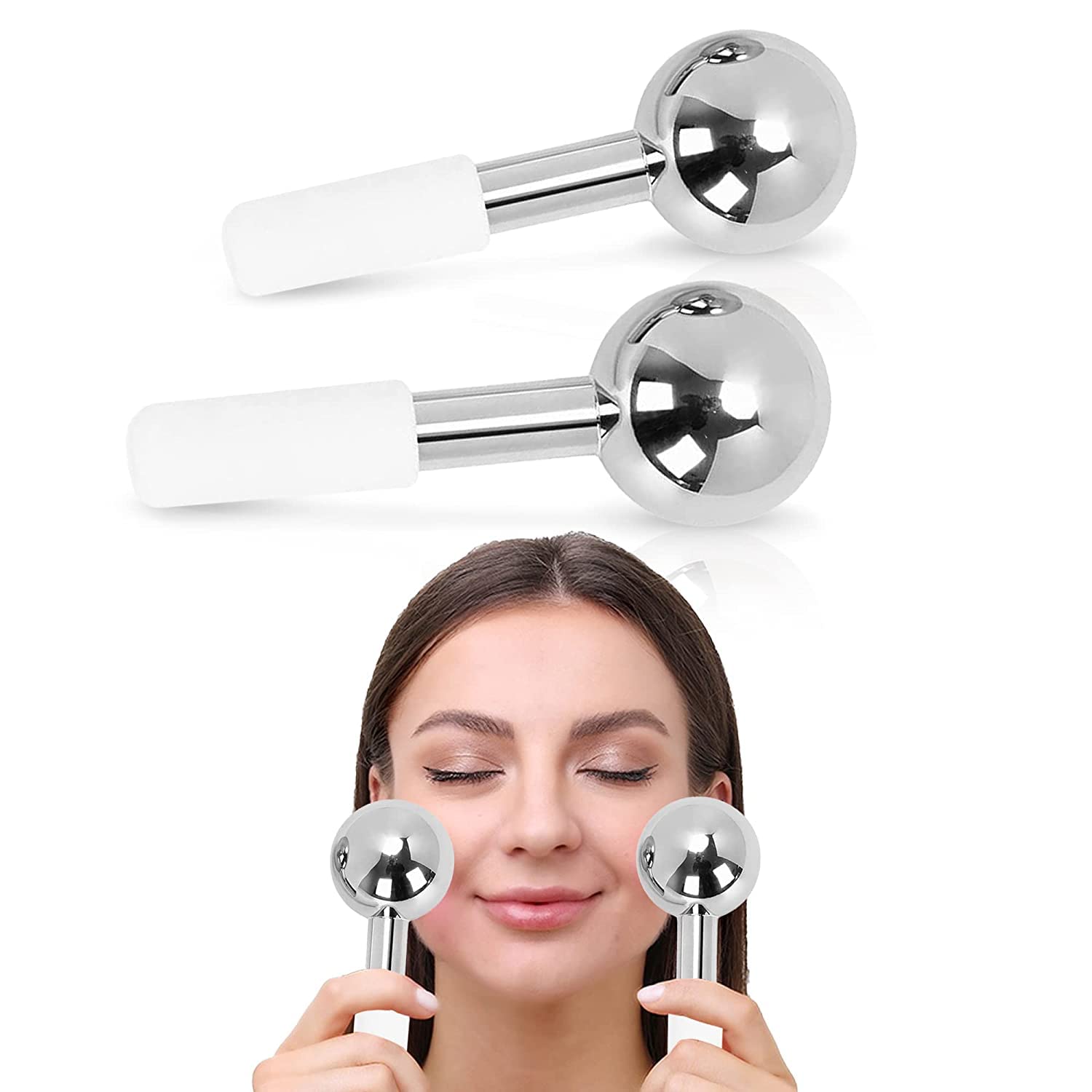 Facial Roller, Ice Globes For Facials, Face Massager Ice Roller Globe, Unbreakable Stainless Steel Ice Roller for Daily Beauty Routines, Tighten Skin, Reduce Puffiness, Headaches, Enhance Circulation