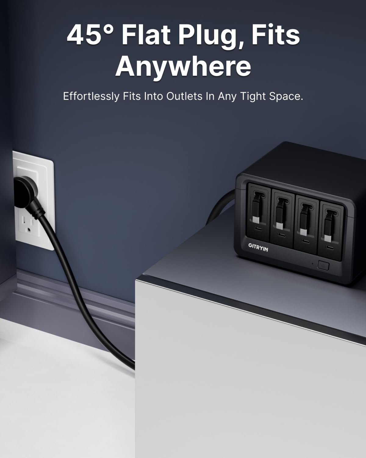 Gitryin Stacja ładująca 12 w 1 z 4 wysuwanymi ładowarkami ściennymi typu C, listwa zasilająca USB-C 40 W z płaską wtyczką, przedłużacz z ochroną przeciwprzepięciową 1020J, do domowego biura