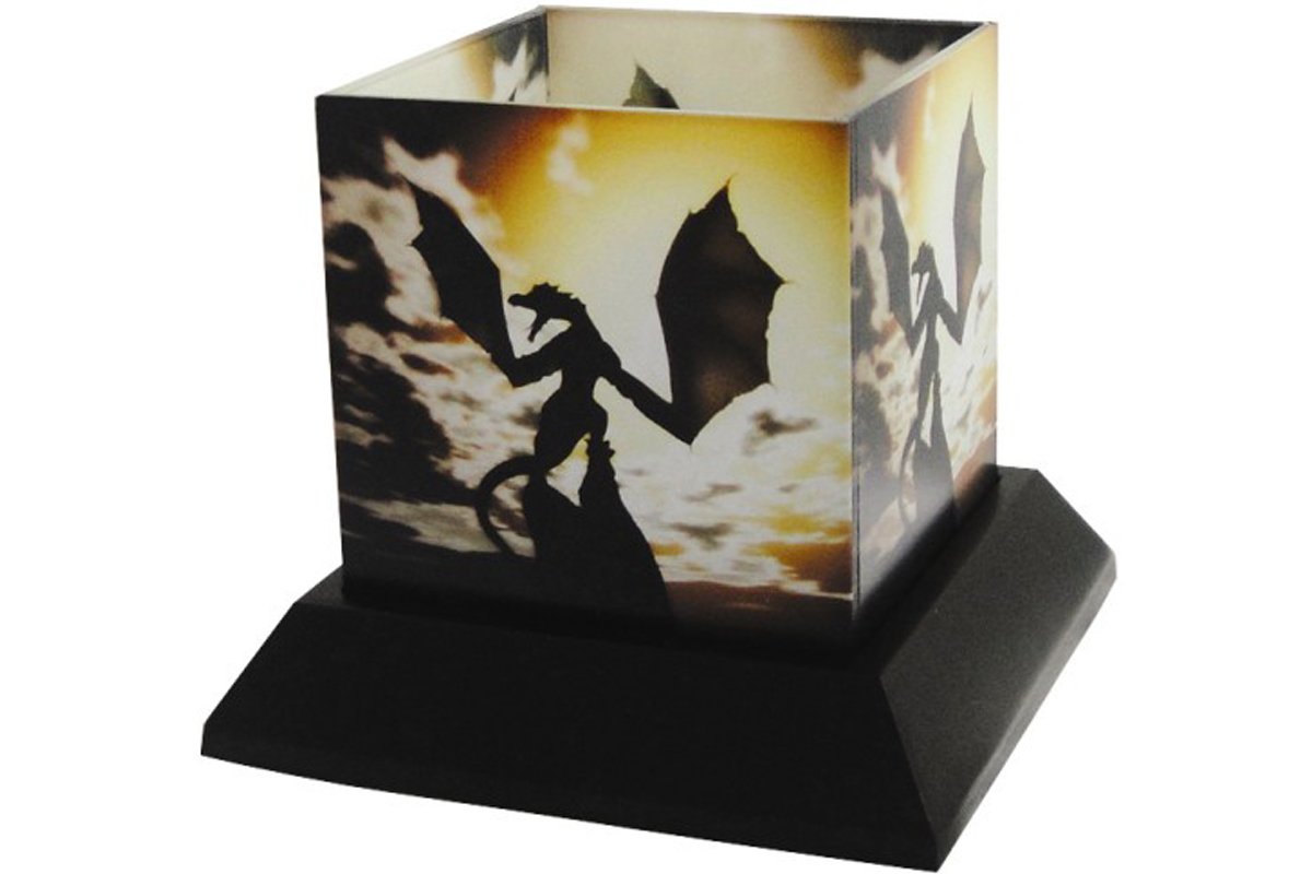 Pacific Giftware PTC 5 Inch Wyvern's Wake Silhouettes Square Candle Holder, Yellow