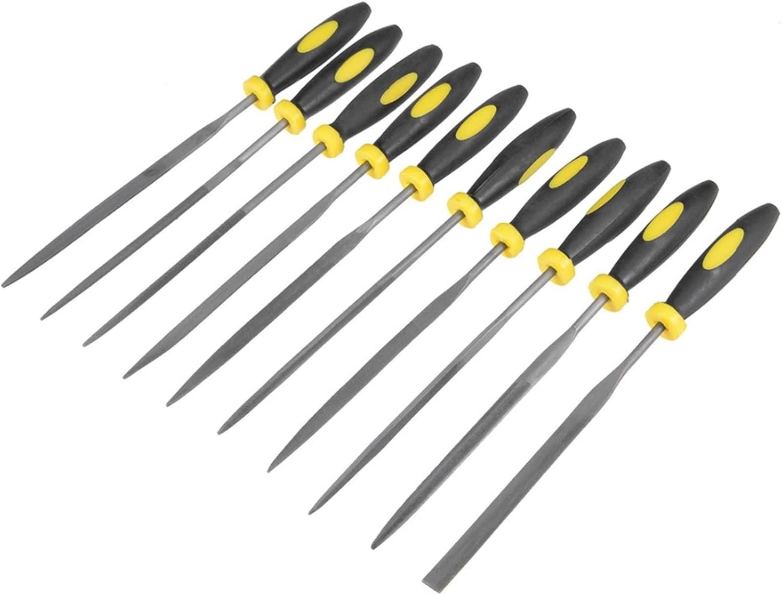 Lima de escofina de Metal, Juego de limas de Aguja, 10 Piezas de limas de Aguja Redondas de Acero con Alto Contenido de Carbono de 5 x 180 mm / 3 x 150 mm con Mango de Goma for la Lima Resistente del