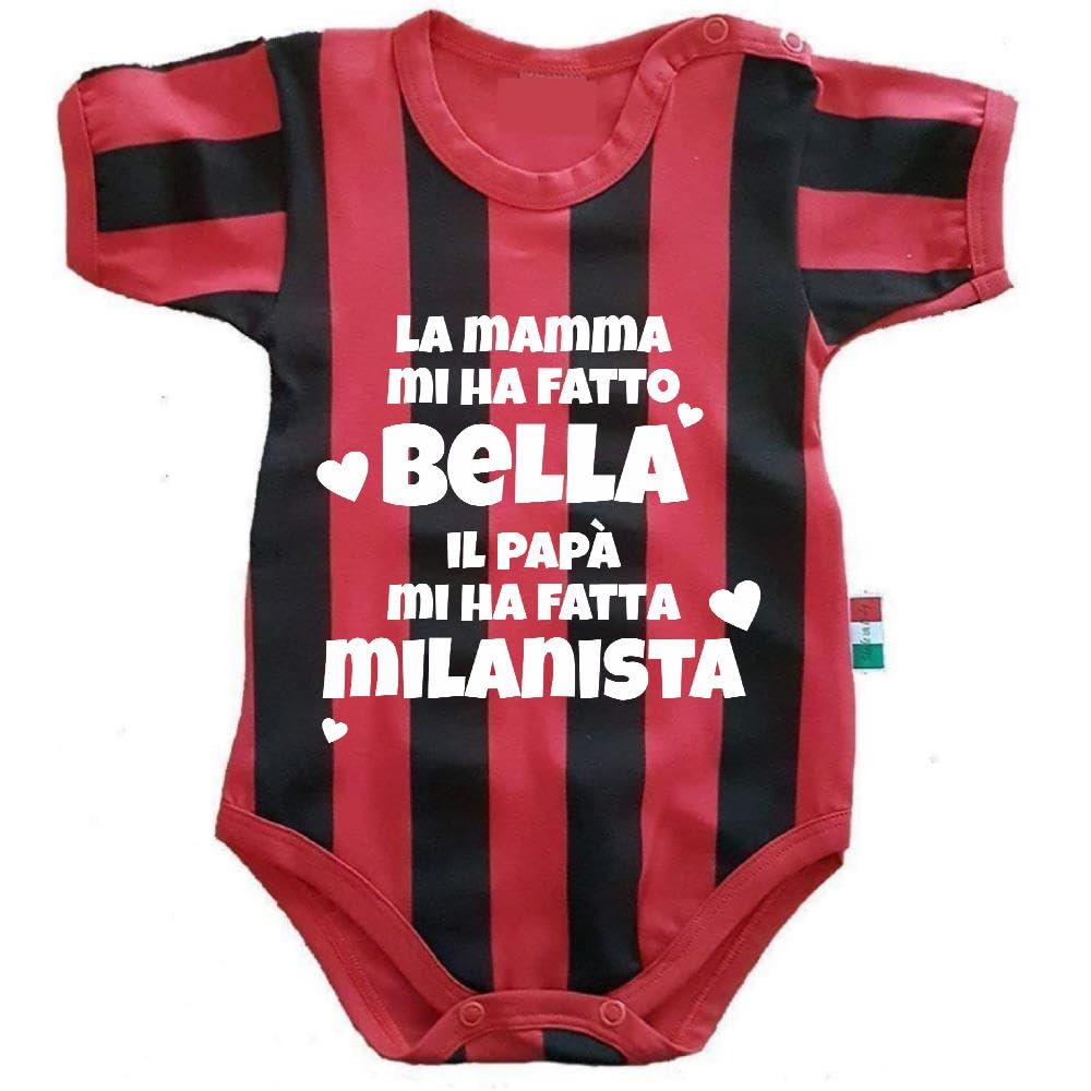 Body Rosso Nero Mamma Mi ha fatto bello (o bella), Papa' Mi Ha Fatto Milanista | Personalizzato Con Nome e Numero PS 32772-010