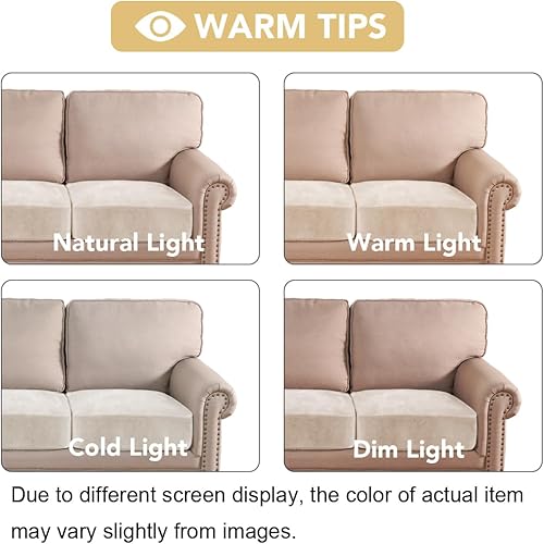 Miniatura 6 de H.VERSAILTEX - Funda de terciopelo elástica y afelpada para protección de cojines de sofá biplaza, silla o sofá, 3 piezas, tamaño XL, color marfil