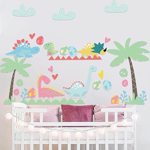 Miniatura 4 de Calcomanías de pared de dinosaurio, lindas calcomanías de pared de dinosaurio para dormitorio de niños y niñas, guardería, sala de juegos y