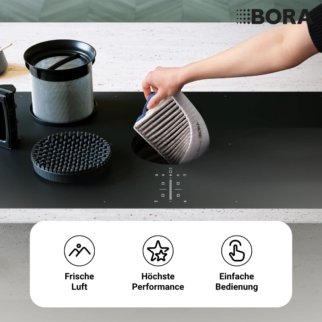 BORA GFESP oryginalny filtr zapachów z węglem aktywnym, do BORA Pure & Easy do wyciągu z płyty kuchennej, filtr zamienny, filtr obiegowy, redukcja zapachu, wymiana filtra bez użycia narzędzi, czas