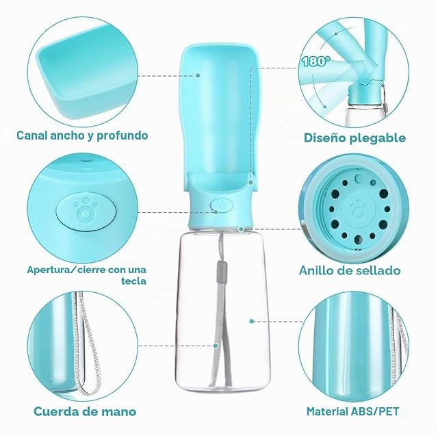 Foto 6 de 8 de Botella de agua para perros, plegable y a prueba de fugas
