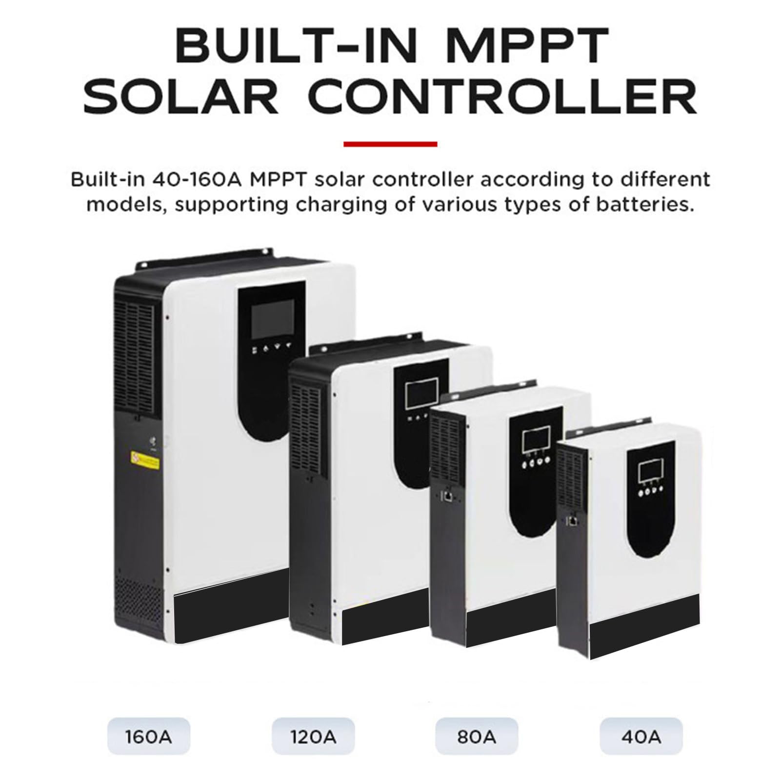 1000W-10200W Inverter Ibrido Fuori Rete Solare Ibrido Inverter A Onda Sinusoidale Pura 12 V 24 V 48 V, Con Batterie Al Piombo O Al LitioCon Regolatore Di Carica Solare MPPT 40/80/120/160 A