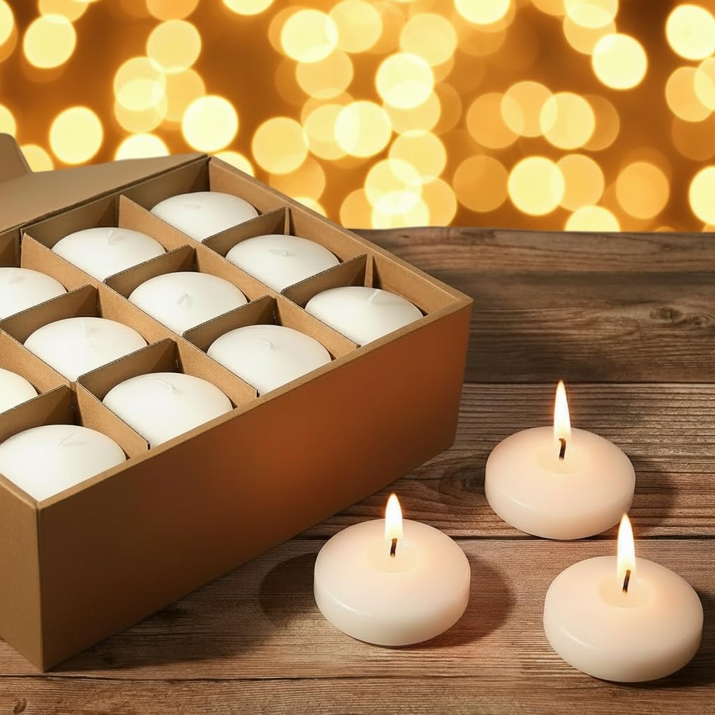 12 Pack White Floating Candles, 3 inch Dripless Wax Buring Unscented Floating Candles for Weddings, Party, Special Occasions and Home Decorations