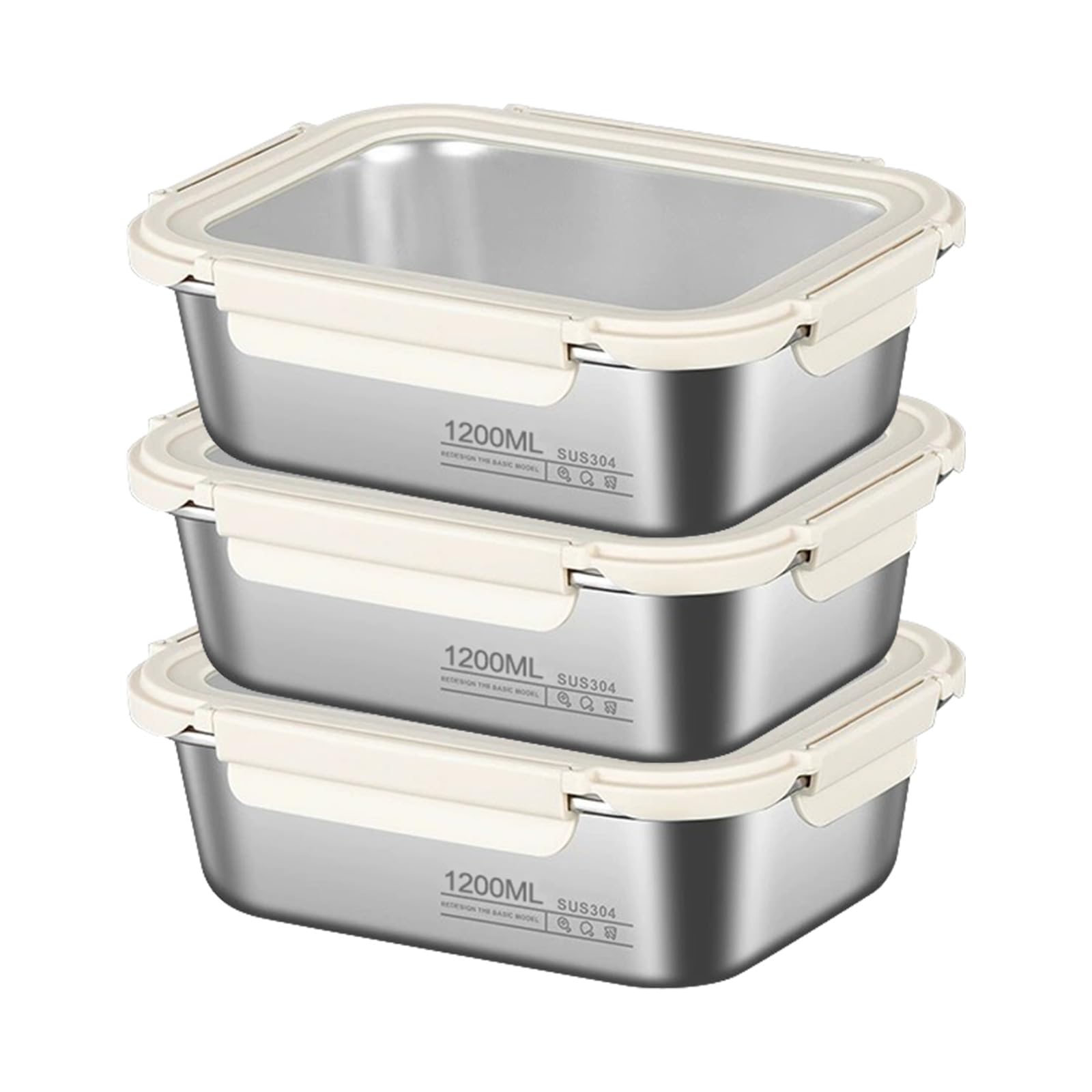 CECOMBINE Pack Stainless Steel Food Containers with Lids, Stackable Meal Prep Containers, Leak-Resistant Metal Lunch Boxes with Secure Clips for Kitchen, Office & Snacks,1200ml