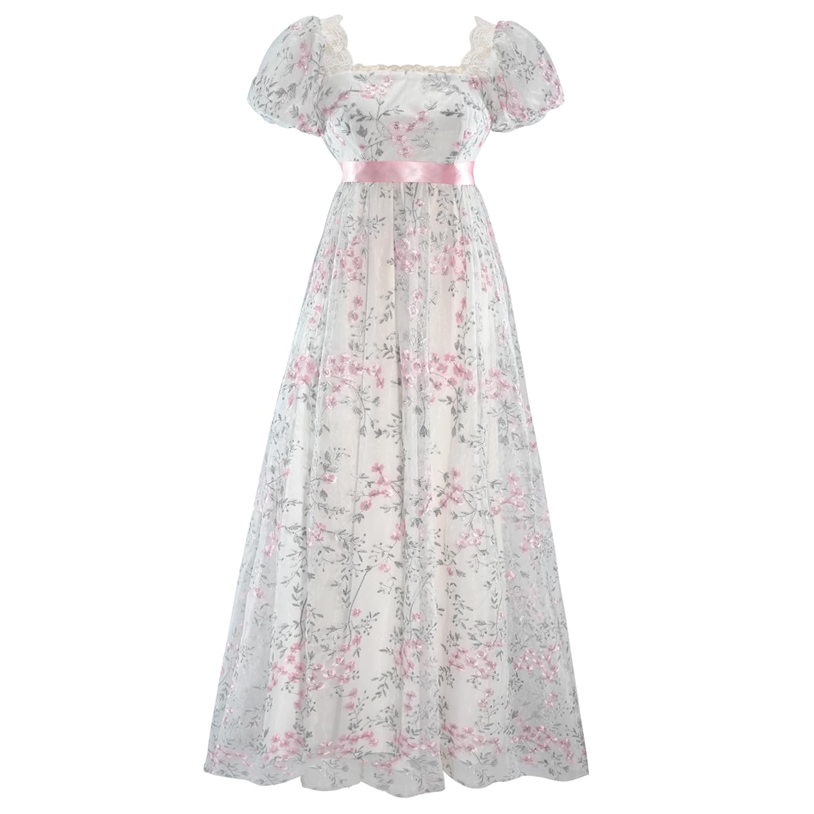 Mikan Tsumiki Pink Regency Dresses for Bridgerton Women Lace Empire Waist Dress Victorian Rococo Ball Gown 1800s Vintage Costume L