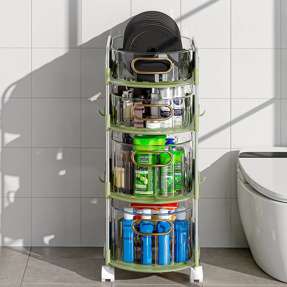 4 Tire Drawer Storage Cart with 360° Wheels, Multifunction Storage Shelf with Lockable Wheels for Kitchen Bathroom Bedroom, Mobile Rolling Utility Organizer for Fruit Vegetable Cosmetics (Green Color)