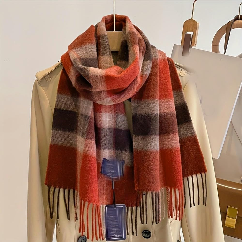 Bufanda de Lana a Cuadros Rojos de inspiración británica SYJYM para Parejas, Lavable a Mano, otoño e Invierno