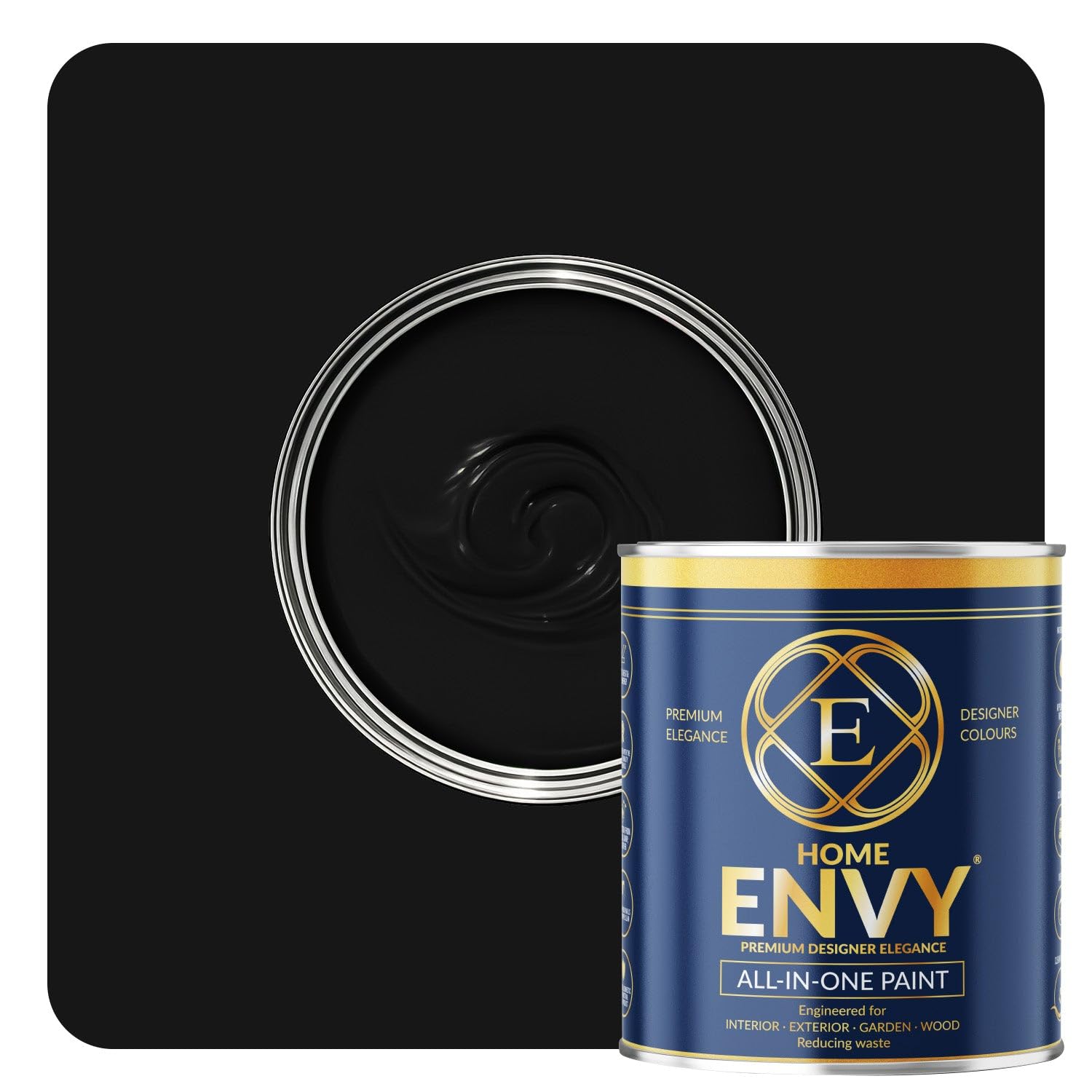 ENVY All-in-One Paint - High Coverage Paint for Interior & Exterior Walls, Wood & Furniture | Multi Surface Paint & Primer | Designer Colours For All Walls - Black Night - 5L - Matt
