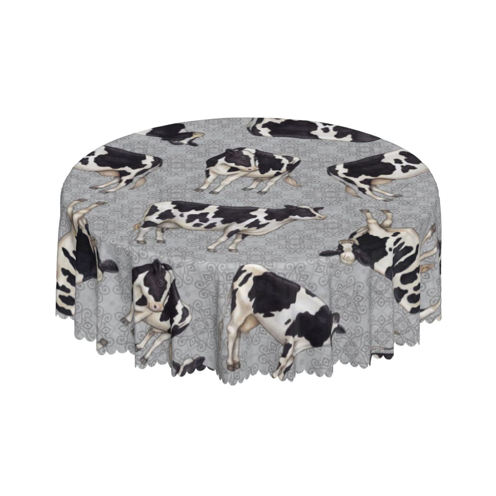 Lsjuee Cows Gray Texture Round Tablecloth 60 Inch Printed Washable Tablecloth for Dining Party Holiday Fall Home Decorative