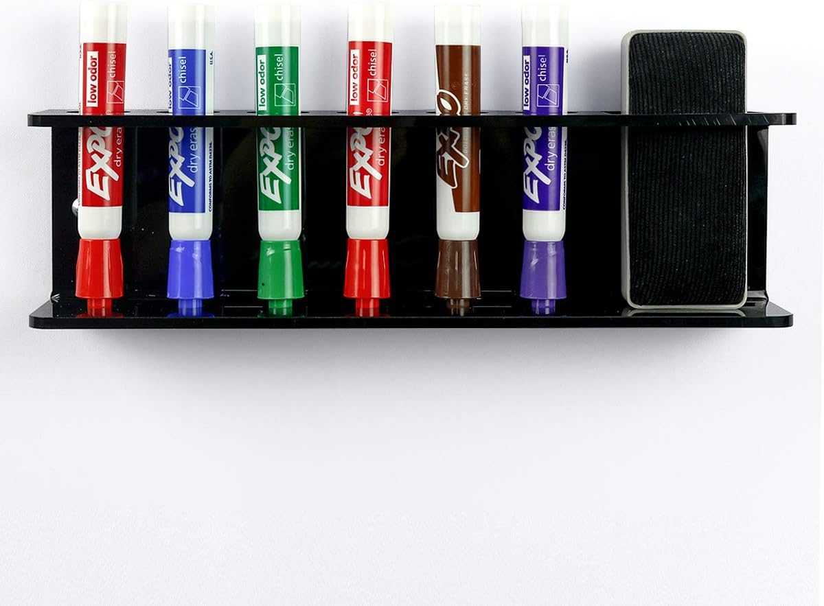 Black Wall Mount Acrylic Dry Erase Marker Holder and Eraser Organizer,6 Slot