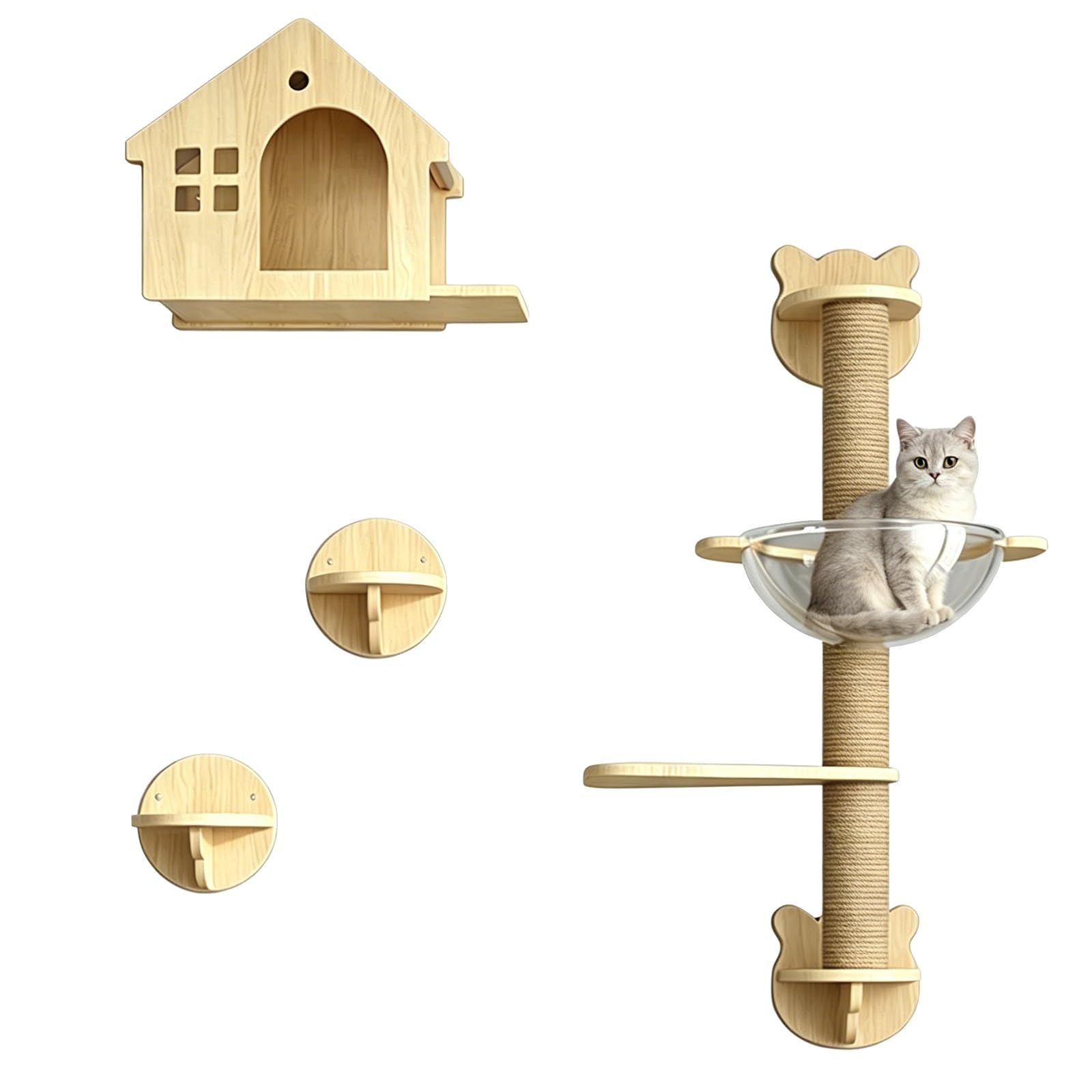 Arbre à chat mural en bois massif pour libérer l'espace au sol du salon