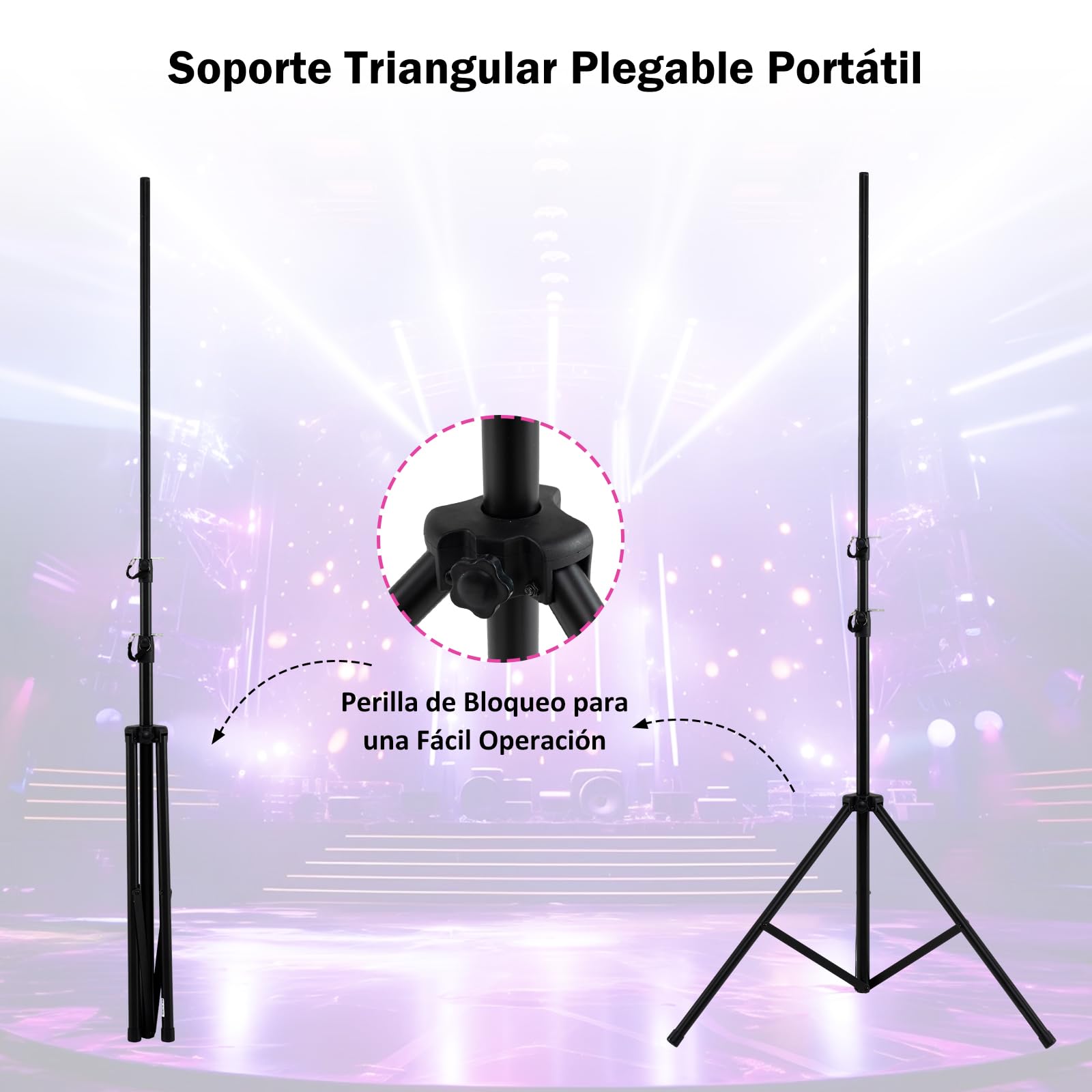 HOMASIS Soporte de Luz Plegable para DJ, para Bandas, Conciertos y Bodas | Soporte de Iluminación Portátil con Altura Ajustable en 10 Niveles, 2 Trípodes Plegables y 12 Puntos de Montaje