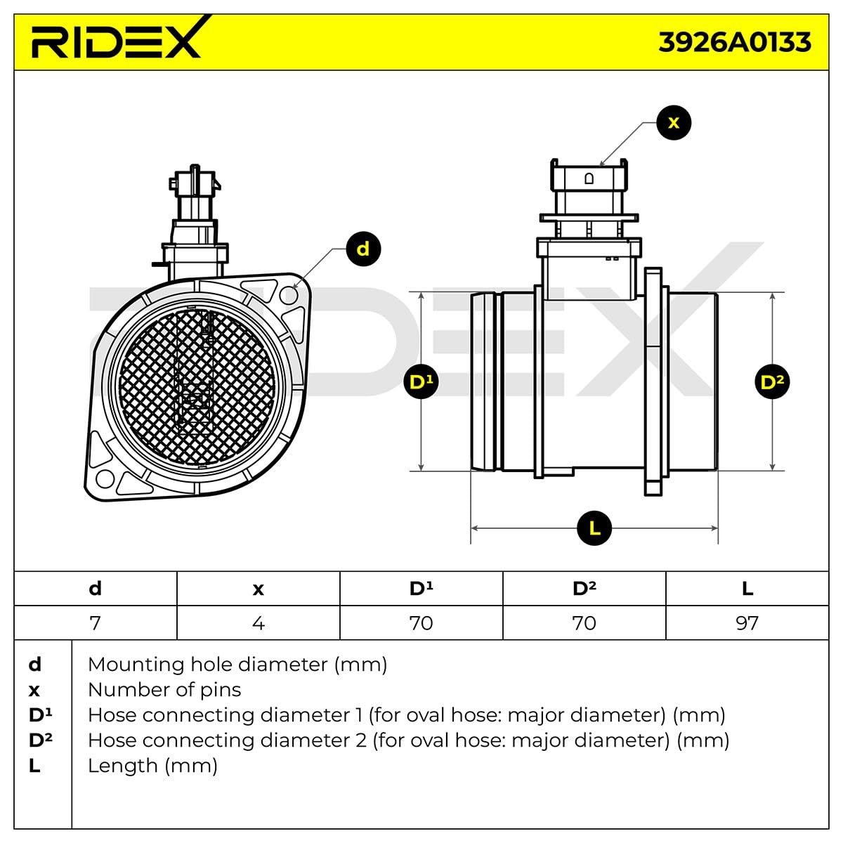 RIDEX 3926A0133 Débitmètre d'air Compatible avec FIAT 500 3 portes 312