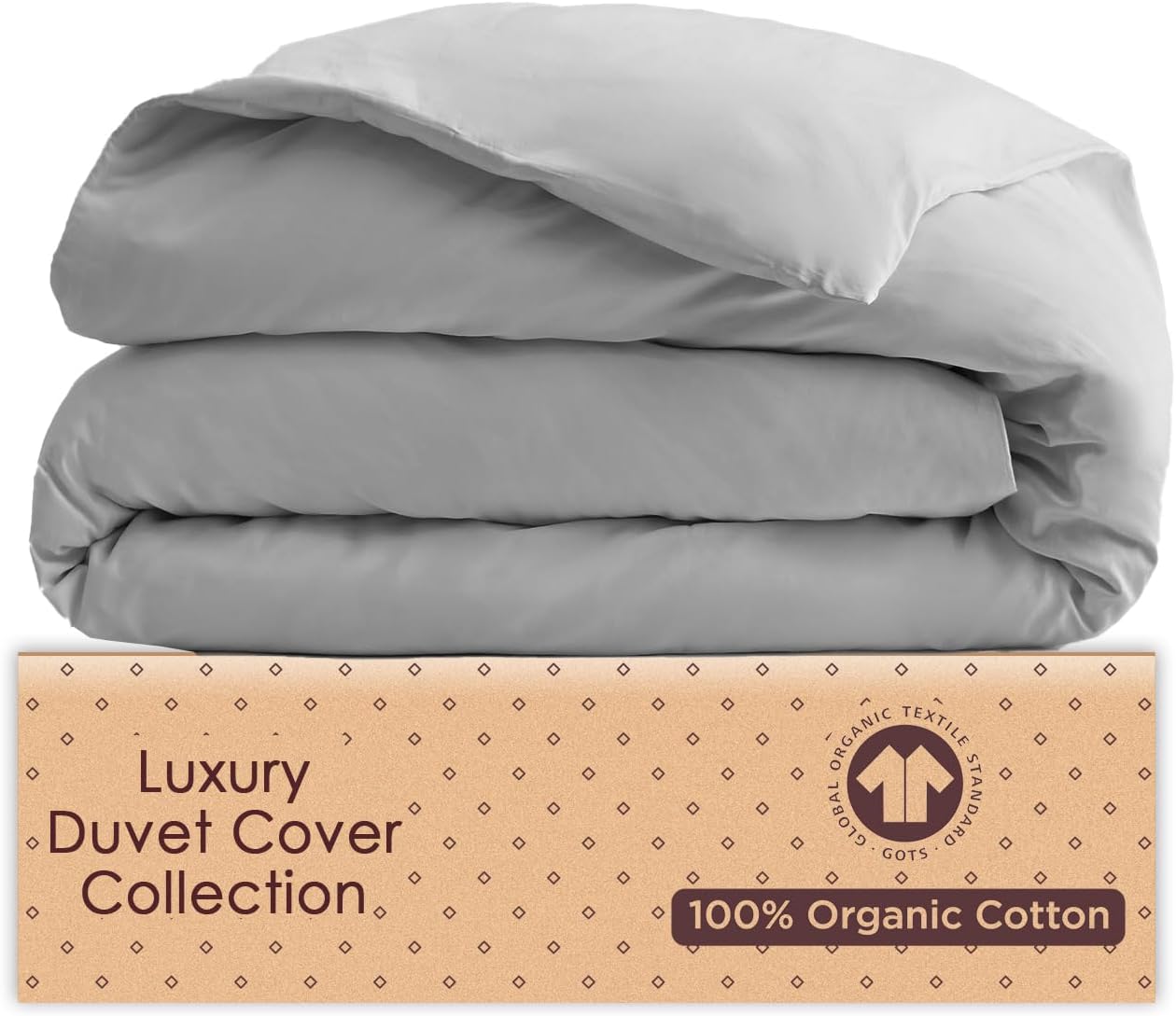Tissaj Luxury Collection – King Size Duvet Cover – 100% GOTS Certified Organic Cotton – Sateen Weave – Cloud Grey Color