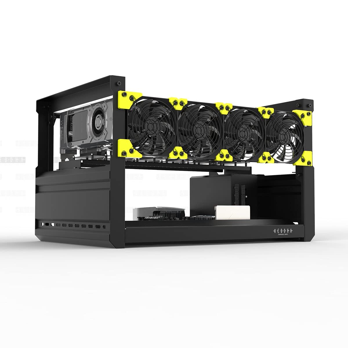 HLL Professional 68 GPU Miner Mining Case Aluminum Frame Mining Rig for ETH ZECBitcoin Crypto Coin Currency Mining Veddha (T2-6GPU+4FANS)