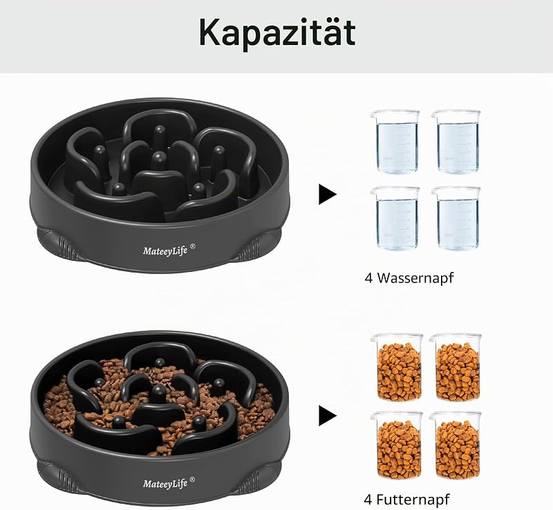 Bol pentru câini MateeyLife anti-găurire/antiderapant cu hrănire lentă pentru câini de talie medie și mare, 1 buc., mare, negru