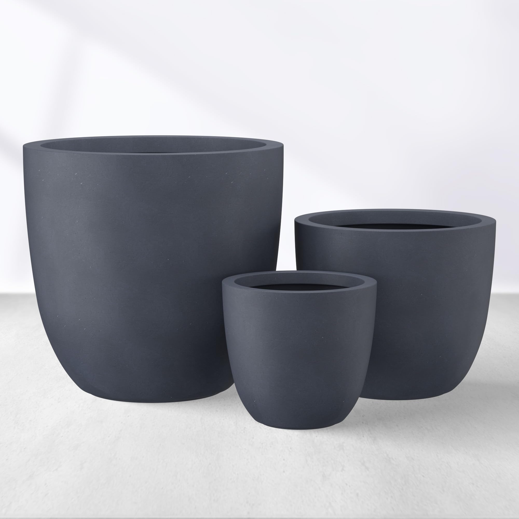 Kante Set of 3 Charcoal Concrete Bowl Planters 18" 14" 10" Dia