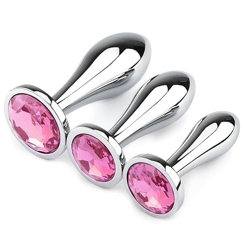 Anal Plug Adult Toys, 3Pcs Anal Butt Plug Set Anal Toys Metal Butt Plug with Crystal Diamond Sex Toys for Men and Women (Pink) - pink