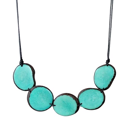Tagua Necklace Chips in Aquamarine Handmade Fair Trade, Adjustable, Lightweight by Florama Natural Jewelry Tagua Necklace Chips in Aquamarine Handmade Fair Trade, Adjustable, Lightweight by Florama Natural Jewelry
