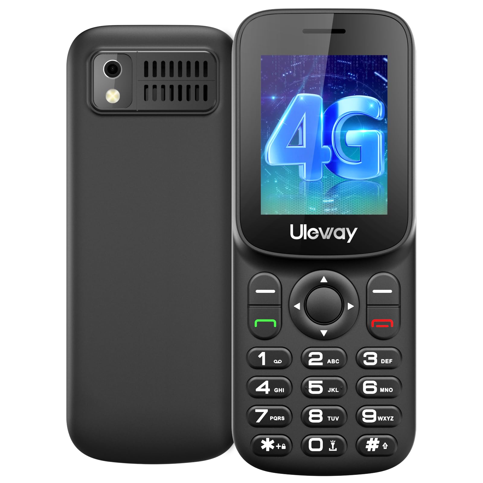 uleway 4G Mobile Phone for Elderly, Dual Sim Mobile Phones Portable Compact | Easy to Use | 1.77 Inch LCD, Phone with Keys, USB-C, Quick Call, FM Radio, Flashlight-Black
