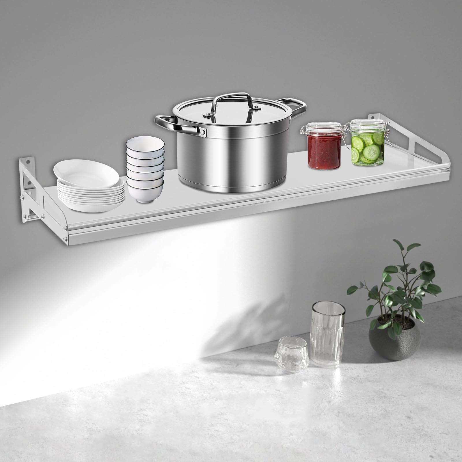 Mikrowellenregal Wandregal Küchenregal Edelstahlregal Gewürzregal Ablage Hakenleiste Edelstahl 304 80 x 25 cm Wandmontage für Küche Gewürze Geschirr Küchenutensilien Silber 50 kg
