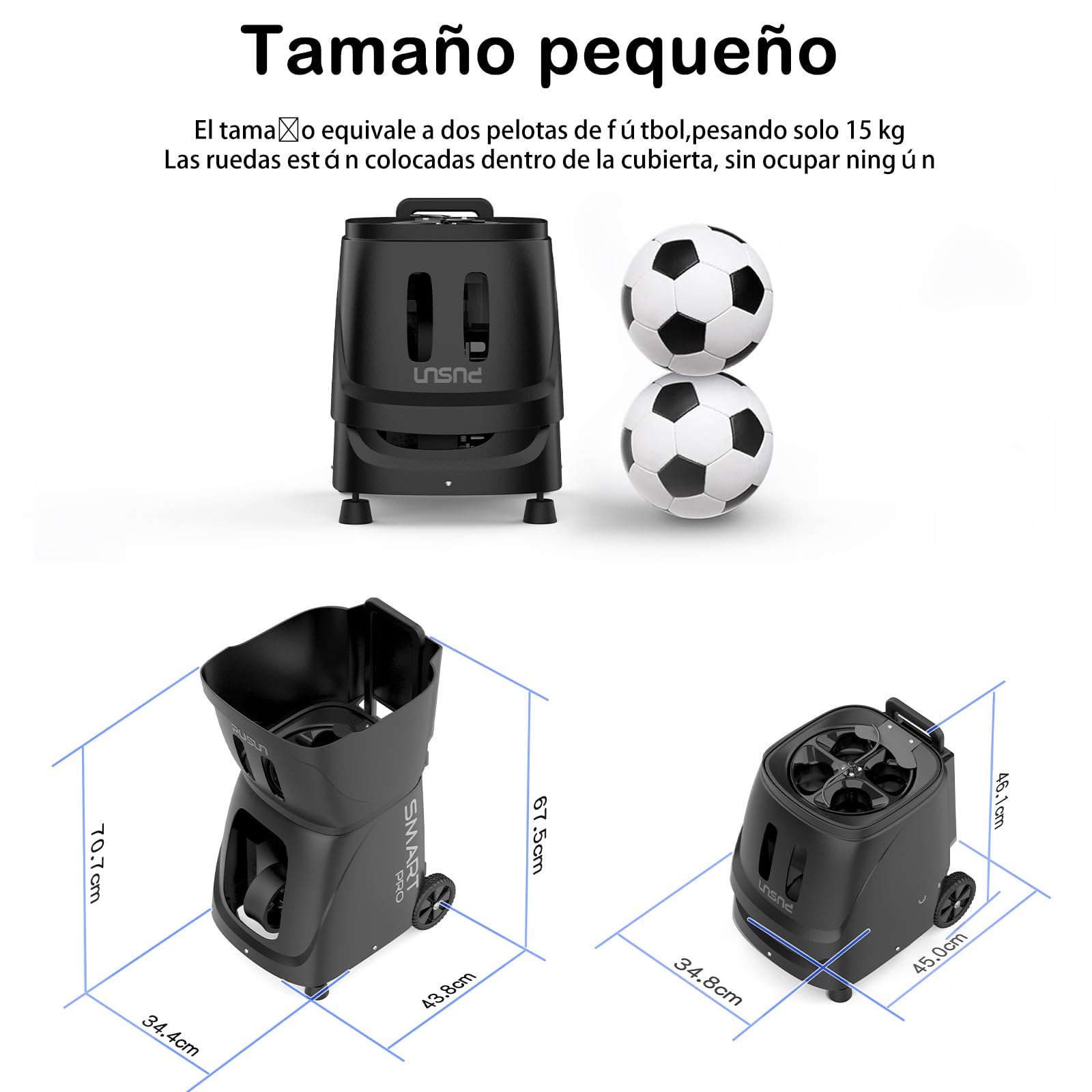 PUSUN PT-Smart Pro Máquina Lanzapelotas de Tenis Profesional Control App Remoto 12 Modos Entrenamiento 4-6 Horas Batería