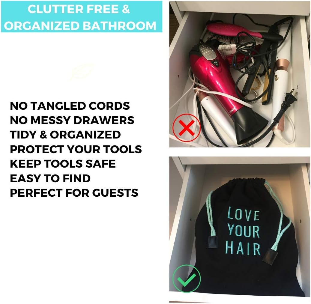 Hair Dryer Bag - Storage Organizer for Styling Tools - with Internal Compartment and Drawstring (15" x 12") - Ideal for Use at Home, Traveling, Guest Rooms, Airbnb's and Hotels : Beauty & Personal Care